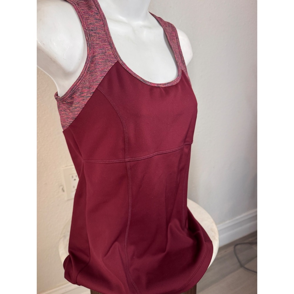 prAna Womens Athletic Tank Top Built In Shelf Bra Keyhole Back Burgundy Maroon